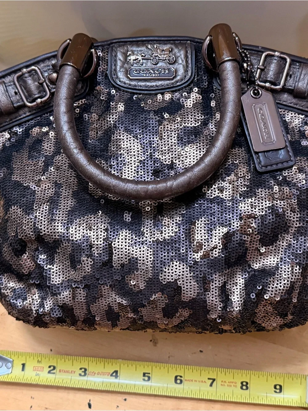 Coach Black and Silver Sequin Leopard Shoulder Bag